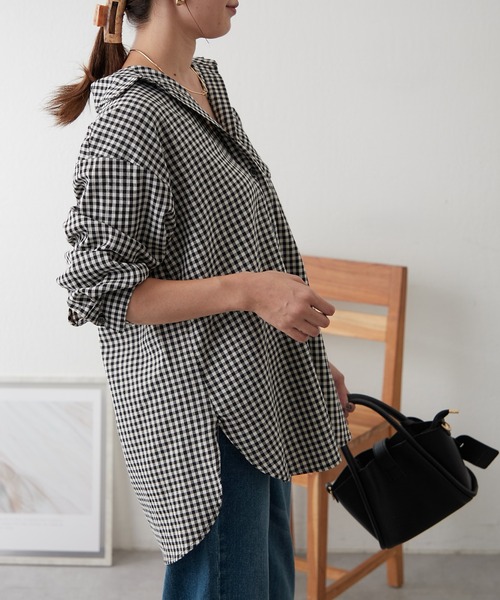 continuer de NICE CLAUP（コンティニューデナイスクラップ）の「秋のBigチェックシャツ（シャツ/ブラウス・レディース・ブラック系その他/グレー系その他2・FREE）」の4枚目の写真