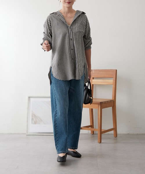 continuer de NICE CLAUP（コンティニューデナイスクラップ）の「秋のBigチェックシャツ（シャツ/ブラウス・レディース・ブラック系その他/グレー系その他2・FREE）」の6枚目の写真