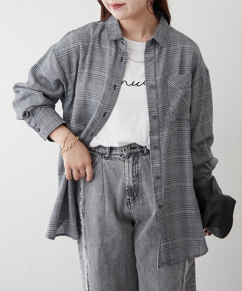 continuer de NICE CLAUP（コンティニューデナイスクラップ）の「秋のBigチェックシャツ（シャツ/ブラウス・レディース・ブラック系その他/グレー系その他2・FREE）」の21枚目の写真