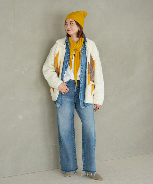 Spick & Span（スピックアンドスパン）の「カシミヤニット帽（ニットキャップ/ビーニー・レディース・イエロー/グレー・FREE）」の7枚目の写真