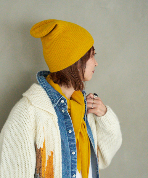 Spick & Span（スピックアンドスパン）の「カシミヤニット帽（ニットキャップ/ビーニー・レディース・イエロー/グレー・FREE）」の9枚目の写真