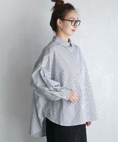 e-zakkamania stores(イーザッカマニアストアーズ)の「バックギャザー ボリュームスリーブ ブラウス(シャツ/ブラウス・レディース・アイボリー/ブラック/ストライプ・フリー)」の17枚目の写真