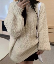 SPIGA | Vﾈｯｸなわ編みｵｰﾊﾞｰｻｲｽﾞﾆｯﾄ(ニット/セーター)