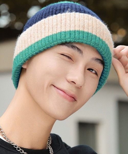 ウィメンズ マルチボーダーカラーニットキャップビーニー（ニット