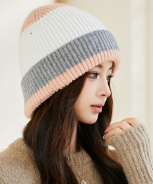 ウィメンズ マルチボーダーカラーニットキャップビーニー（ニット