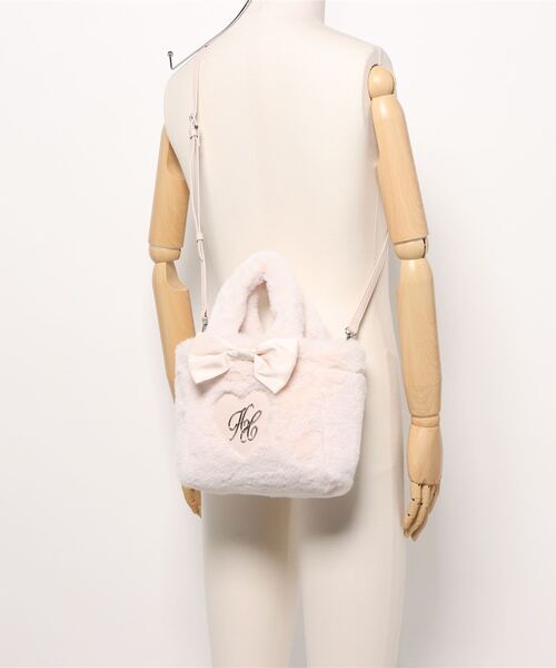 ハートロゴリボン付きエコファーバッグ（ハンドバッグ）｜Honey