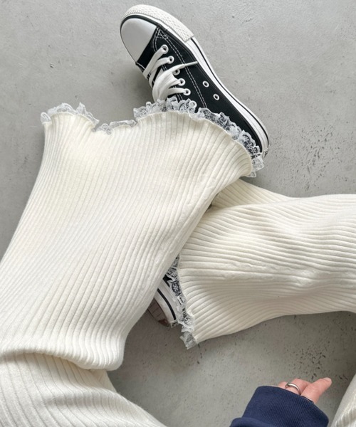 CLEA（クレア）の「フリルレースリブニットパンツ（その他パンツ・レディース・アイボリー/グレー/ブラック/ライトグレー/ブラウン・FREE）」の2枚目の写真