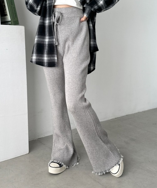 CLEA（クレア）の「フリルレースリブニットパンツ（その他パンツ・レディース・アイボリー/グレー/ブラック/ライトグレー/ブラウン・FREE）」の4枚目の写真