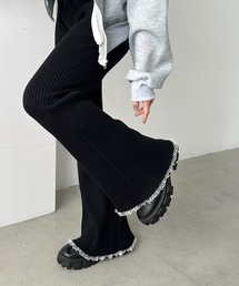 フリルレースリブニットパンツ