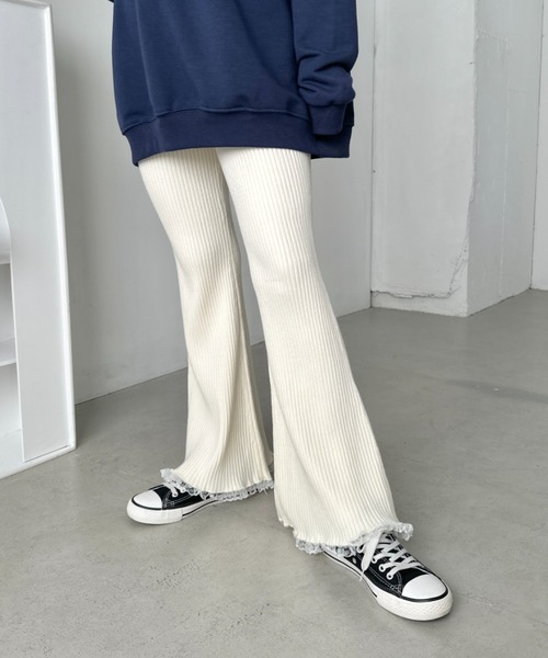 CLEA（クレア）の「フリルレースリブニットパンツ（その他パンツ・レディース・アイボリー/グレー/ブラック/ライトグレー/ブラウン・FREE）」の7枚目の写真
