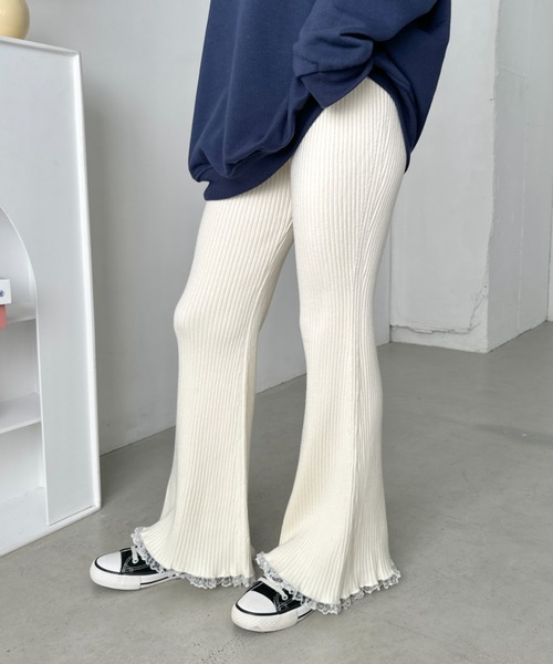 CLEA（クレア）の「フリルレースリブニットパンツ（その他パンツ・レディース・アイボリー/グレー/ブラック/ライトグレー/ブラウン・FREE）」の9枚目の写真