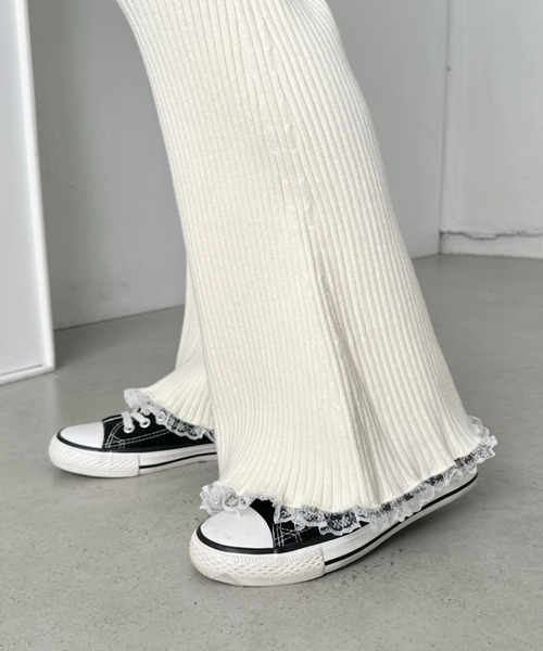 CLEA（クレア）の「フリルレースリブニットパンツ（その他パンツ・レディース・アイボリー/グレー/ブラック/ライトグレー/ブラウン・FREE）」の8枚目の写真