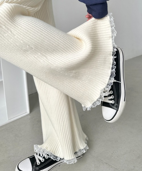 CLEA（クレア）の「フリルレースリブニットパンツ（その他パンツ・レディース・アイボリー/グレー/ブラック/ライトグレー/ブラウン・FREE）」の10枚目の写真