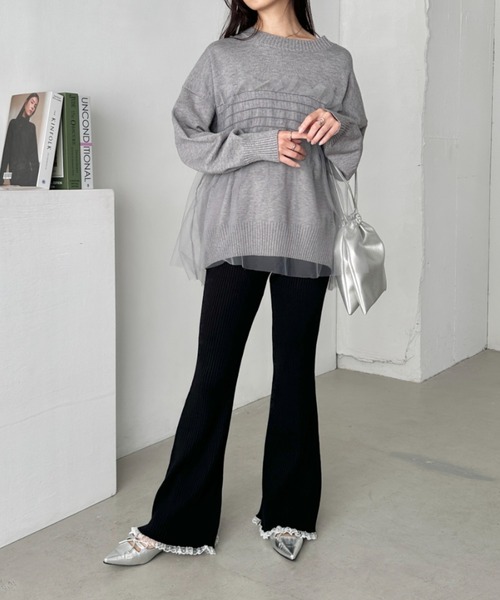 CLEA（クレア）の「フリルレースリブニットパンツ（その他パンツ・レディース・アイボリー/グレー/ブラック/ライトグレー/ブラウン・FREE）」の19枚目の写真