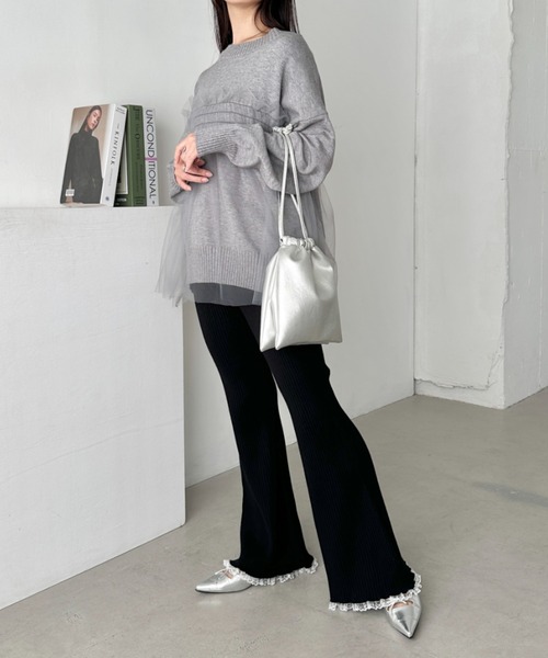 CLEA（クレア）の「フリルレースリブニットパンツ（その他パンツ・レディース・アイボリー/グレー/ブラック/ライトグレー/ブラウン・FREE）」の20枚目の写真