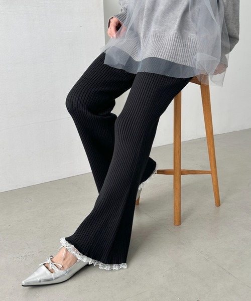 CLEA（クレア）の「フリルレースリブニットパンツ（その他パンツ・レディース・アイボリー/グレー/ブラック/ライトグレー/ブラウン・FREE）」の21枚目の写真