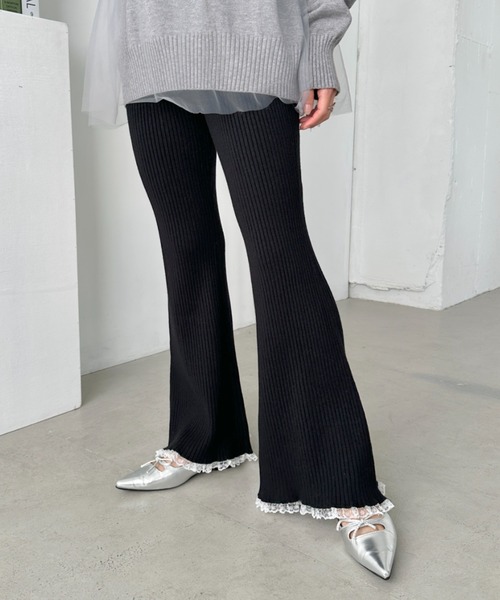 CLEA（クレア）の「フリルレースリブニットパンツ（その他パンツ・レディース・アイボリー/グレー/ブラック/ライトグレー/ブラウン・FREE）」の17枚目の写真