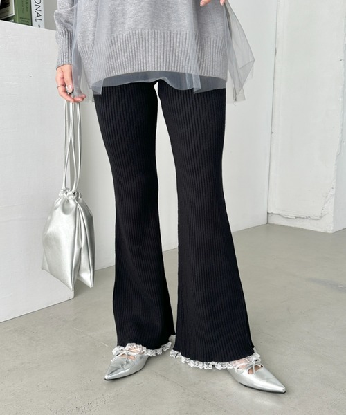 CLEA（クレア）の「フリルレースリブニットパンツ（その他パンツ・レディース・アイボリー/グレー/ブラック/ライトグレー/ブラウン・FREE）」の15枚目の写真