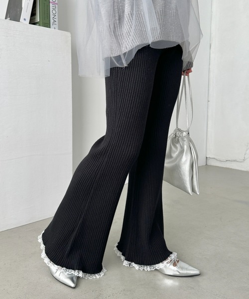 CLEA（クレア）の「フリルレースリブニットパンツ（その他パンツ・レディース・アイボリー/グレー/ブラック/ライトグレー/ブラウン・FREE）」の16枚目の写真