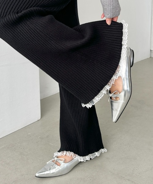 CLEA（クレア）の「フリルレースリブニットパンツ（その他パンツ・レディース・アイボリー/グレー/ブラック/ライトグレー/ブラウン・FREE）」の18枚目の写真