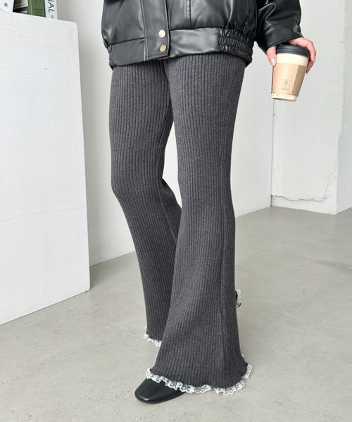 CLEA（クレア）の「フリルレースリブニットパンツ（その他パンツ・レディース・アイボリー/グレー/ブラック/ライトグレー/ブラウン・FREE）」の22枚目の写真