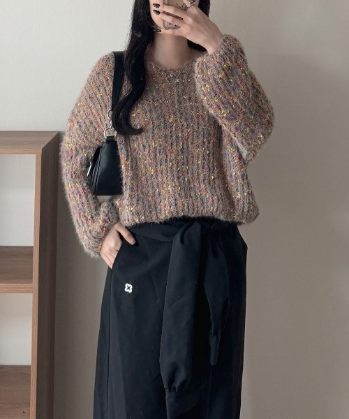 nemne store(ネンネストア)の「《Delfy》カラーネップシャギーニット(カーディガン/ボレロ・レディース・ピンク系/ベージュ系・フリー)」の1枚目の写真