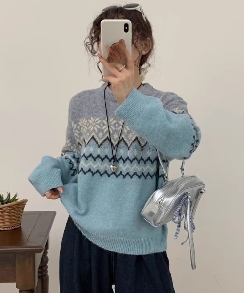paravion（パラビオン）の「ノルディック柄ニット（ニット/セーター・レディース・グレー/ブルー/イエロー・FREE）」の3枚目の写真