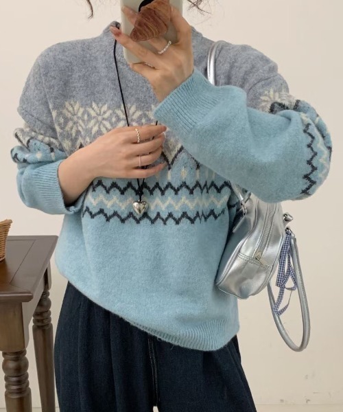 paravion（パラビオン）の「ノルディック柄ニット（ニット/セーター・レディース・グレー/ブルー/イエロー・FREE）」の9枚目の写真