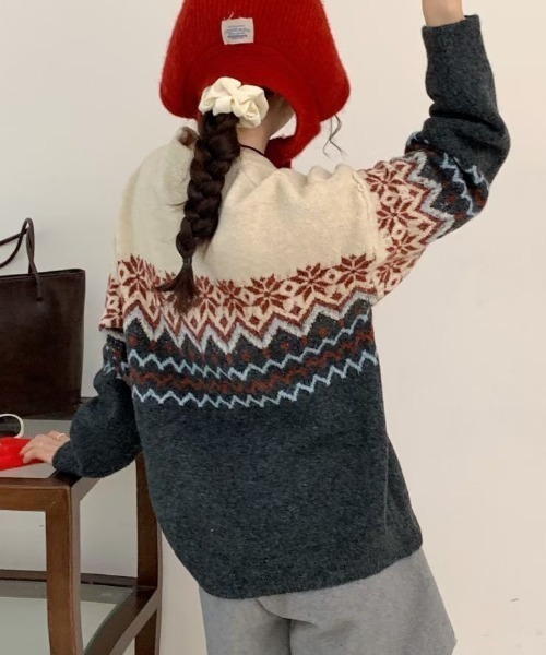 paravion（パラビオン）の「ノルディック柄ニット（ニット/セーター・レディース・グレー/ブルー/イエロー・FREE）」の4枚目の写真