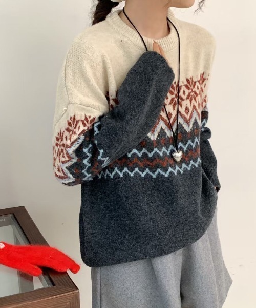 paravion（パラビオン）の「ノルディック柄ニット（ニット/セーター・レディース・グレー/ブルー/イエロー・FREE）」の5枚目の写真