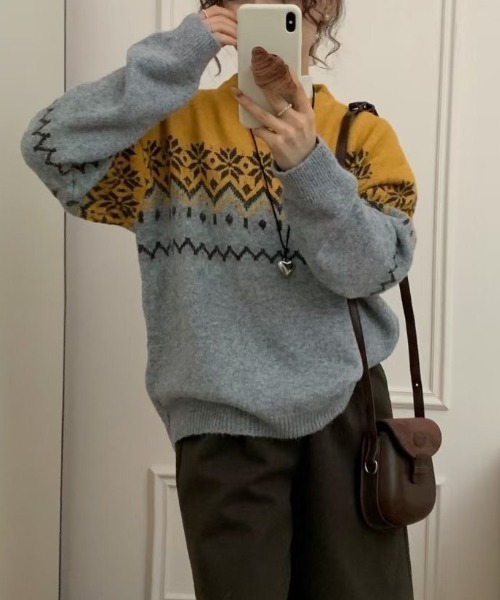 paravion（パラビオン）の「ノルディック柄ニット（ニット/セーター・レディース・グレー/ブルー/イエロー・FREE）」の6枚目の写真