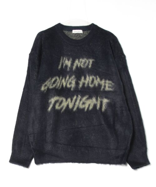 ストリートファッション Chikashitsu + チカシツプラス unisex slogan knit ユニセックスニット スローガンニット ロゴニット 長袖ニット シャギーニット モヘアニット セーター 冬ニット 韓国ファッション 韓国ストリート（ニット/セーター）｜Chikashitsu +（チカシツプラス）