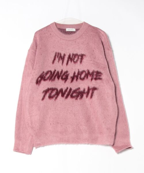 ストリートファッション Chikashitsu + チカシツプラス unisex slogan knit ユニセックスニット スローガンニット ロゴニット 長袖ニット シャギーニット モヘアニット セーター 冬ニット 韓国ファッション 韓国ストリート（ニット/セーター）｜Chikashitsu +（チカシツプラス）