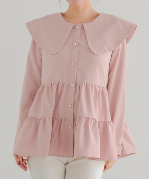 Fit more(フィットモア)の「バックリボンカラーパールボタンペプラムブラウス(シャツ/ブラウス・レディース・ピンク/ホワイト/ネイビー/グレー・FREE)」の16枚目の写真