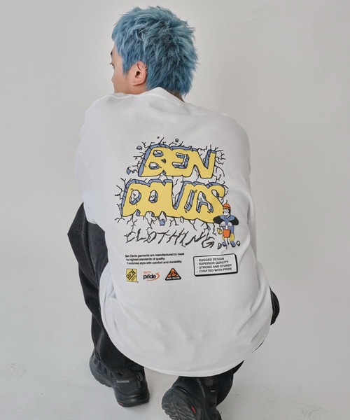 BEN DAVIS(ベンデイビス)の「∴WEGO/別注BENDAVISグラフィックロンT(Tシャツ/カットソー・メンズ・ブラック/アッシュグレー/ホワイト/スミクロ・MEDIUM/LARGE)」の1枚目の写真