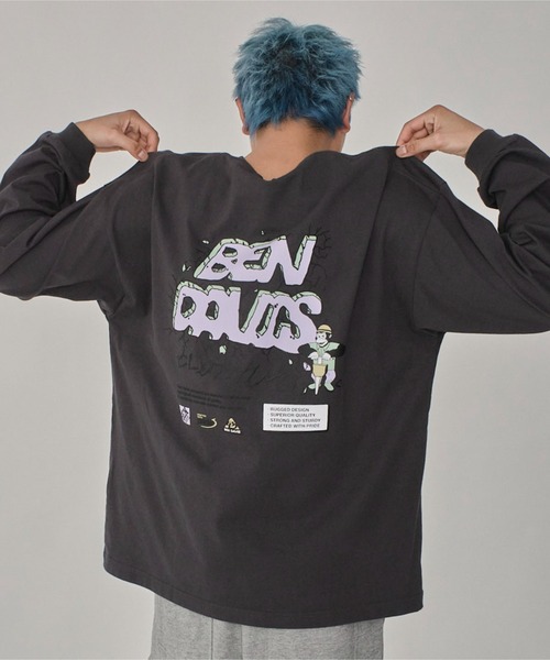 BEN DAVIS(ベンデイビス)の「∴WEGO/別注BENDAVISグラフィックロンT(Tシャツ/カットソー・メンズ・ブラック/アッシュグレー/ホワイト/スミクロ・MEDIUM/LARGE)」の3枚目の写真