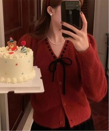 WEGO | WEGO/ステッチリボンショートパフスリーブニット(ニット/セーター)