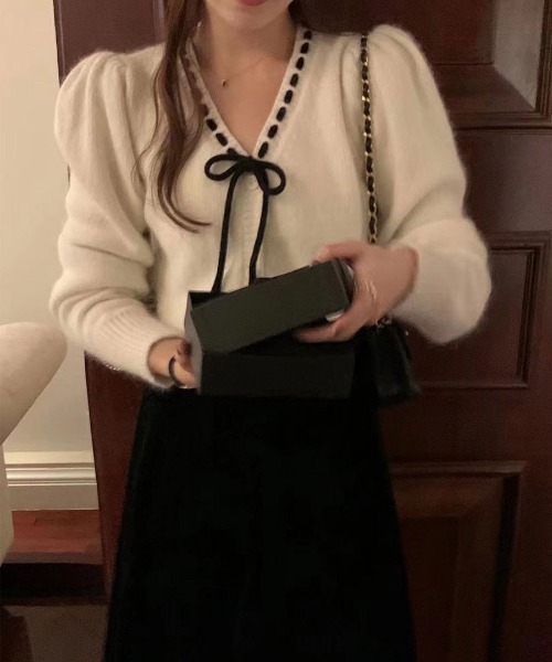 WEGO（ウィゴー）の「WEGO/ステッチリボンショートパフスリーブニット（ニット/セーター・レディース・パープル/レッド/ホワイト/ブラック・FREE）」の10枚目の写真