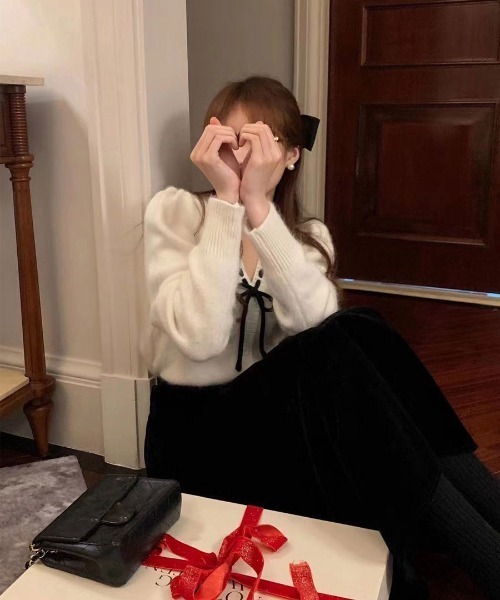 WEGO（ウィゴー）の「WEGO/ステッチリボンショートパフスリーブニット（ニット/セーター・レディース・パープル/レッド/ホワイト/ブラック・FREE）」の11枚目の写真