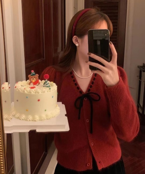 WEGO（ウィゴー）の「WEGO/ステッチリボンショートパフスリーブニット（ニット/セーター・レディース・パープル/レッド/ホワイト/ブラック・FREE）」の12枚目の写真