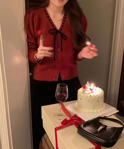 WEGO（ウィゴー）の「WEGO/ステッチリボンショートパフスリーブニット（ニット/セーター・レディース・パープル/レッド/ホワイト/ブラック・FREE）」の14枚目の写真