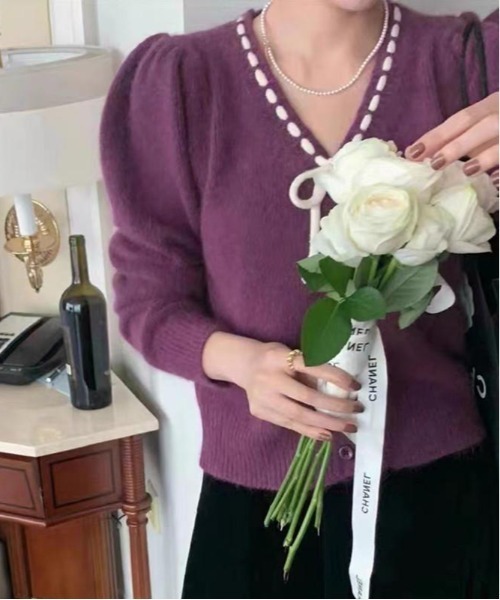 WEGO（ウィゴー）の「WEGO/ステッチリボンショートパフスリーブニット（ニット/セーター・レディース・パープル/レッド/ホワイト/ブラック・FREE）」の17枚目の写真