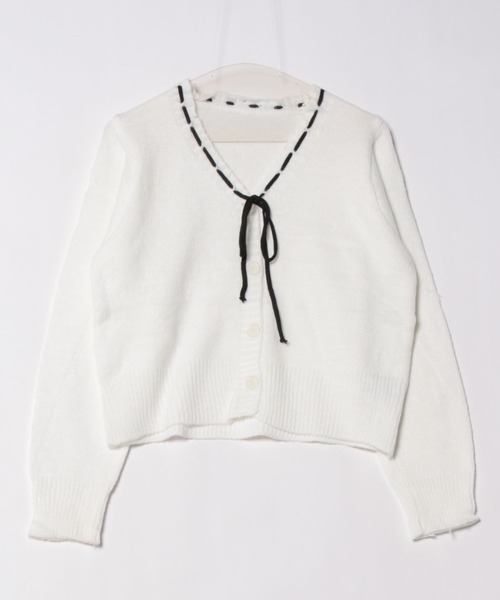 WEGO（ウィゴー）の「WEGO/ステッチリボンショートパフスリーブニット（ニット/セーター・レディース・パープル/レッド/ホワイト/ブラック・FREE）」の5枚目の写真