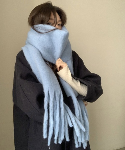 shopnikoniko(ショップニコニコ)の「マフラー 大判 フリンジ ボリュームマフラー(マフラー・レディース・ピンク/グリーン/ベージュ/ブルー/ライトブルー/ブラック/ホワイト・フリー)」の6枚目の写真