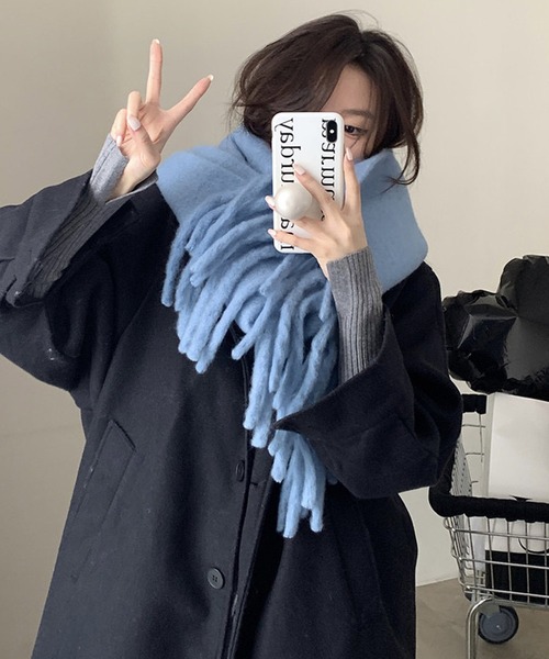 shopnikoniko(ショップニコニコ)の「マフラー 大判 フリンジ ボリュームマフラー(マフラー・レディース・ピンク/グリーン/ベージュ/ブルー/ライトブルー/ブラック/ホワイト・フリー)」の15枚目の写真