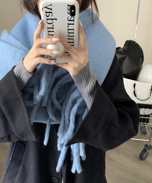 shopnikoniko(ショップニコニコ)の「マフラー 大判 フリンジ ボリュームマフラー(マフラー・レディース・ピンク/グリーン/ベージュ/ブルー/ライトブルー/ブラック/ホワイト・フリー)」の14枚目の写真