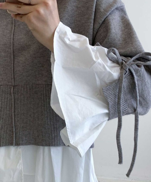 袖ﾌﾚｱ裾ﾄﾞｯｷﾝｸﾞﾚｲﾔｰﾄﾞﾆｯﾄﾄｯﾌﾟｽ（ニット/セーター）｜CADBURY（キャドバリー）