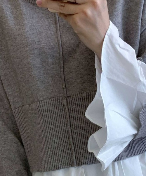 袖ﾌﾚｱ裾ﾄﾞｯｷﾝｸﾞﾚｲﾔｰﾄﾞﾆｯﾄﾄｯﾌﾟｽ（ニット/セーター）｜CADBURY（キャドバリー）