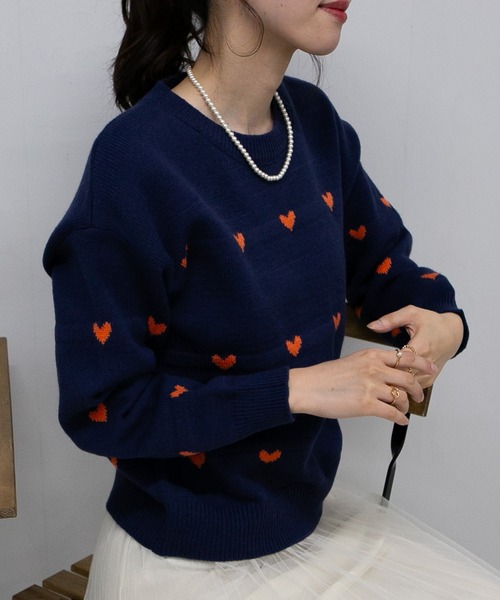 pumpkin port（パンプキンポート）の「ハート柄ニット トップス（ニット/セーター・レディース・ブラック/ネイビー/アイボリー/グレー・M）」の19枚目の写真