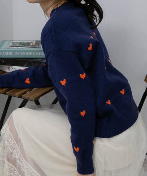 pumpkin port（パンプキンポート）の「ハート柄ニット トップス（ニット/セーター・レディース・ブラック/ネイビー/アイボリー/グレー・M）」の20枚目の写真